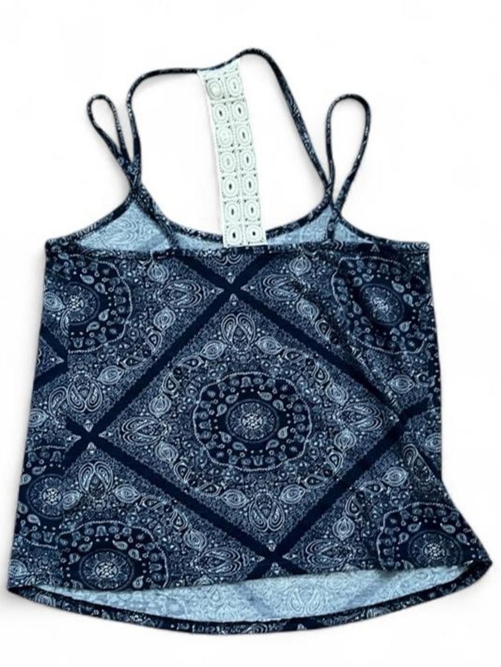 Size Small Crochet Detail Blue Patterned Tank Top - Picture 5 of 8